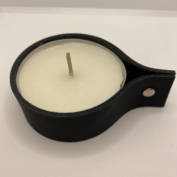 leren waxinelichthouder XL Zwart