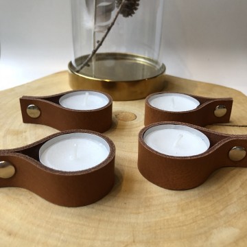 Leren waxinelichtjes houders