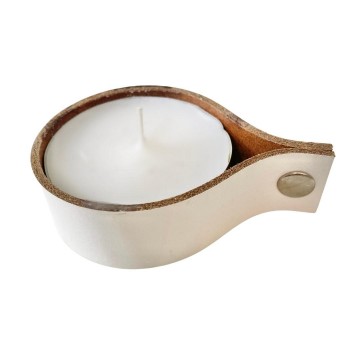 Leren waxinelicht houder xl wit